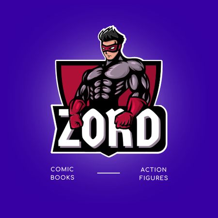 Comic Books Store Ad with Character Logo Design Template