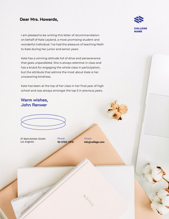 Recommendations Letter to University In White Letterhead 8.5x11in Design Template