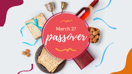 Passover Greeting with Traditional Food FB event cover Design Template