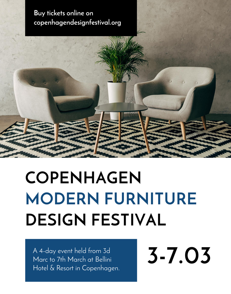 Furniture Festival Ad with Stylish Armchairs and Carpet Poster 22x28in Design Template
