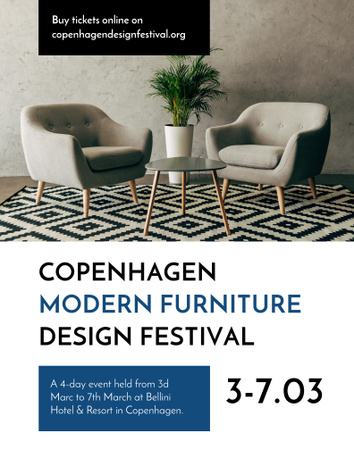 Furniture Festival ad with Stylish modern interior in white Poster 22x28in Design Template