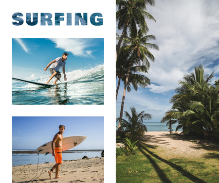 Surfing tropical collage Facebook Design Template