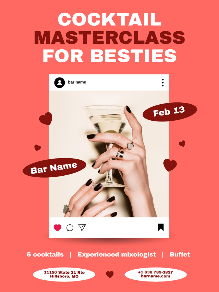 Cocktail Masterclass for Besties on Galentine's Day Poster US Πρότυπο σχεδίασης