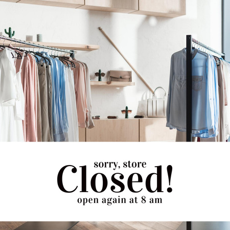 Platilla de diseño Stylish Clothes on Hangers with Shop Hours Signage Instagram