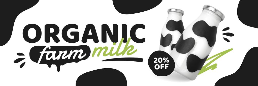 Designvorlage Discount on Organic Farm Milk in Cute Bottles für Twitter