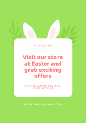 Easter Sale Announcement with Cute Bunny and Egg on Green