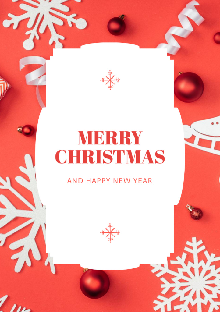 Merry Christmas And Happy New Year Congratulations Postcard A5 Vertical Tasarım Şablonu