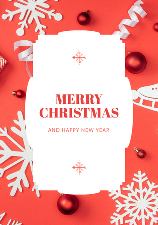 Merry Christmas And Happy New Year Congratulations Postcard A5 Vertical Design Template