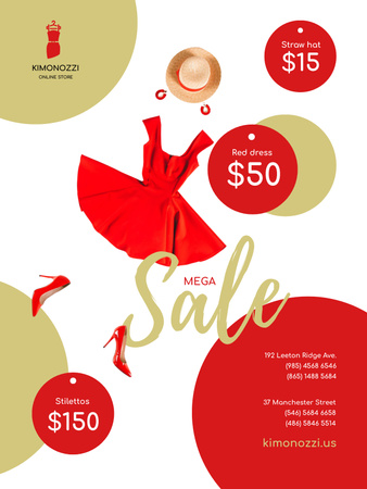 Platilla de diseño Exclusive Clothes Sale Offer with Fashion Outfit in Red Poster US