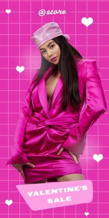 Распродажа ко Дню святого Валентина с привлекательной брюнеткой в розовом Graphic – шаблон для дизайна
