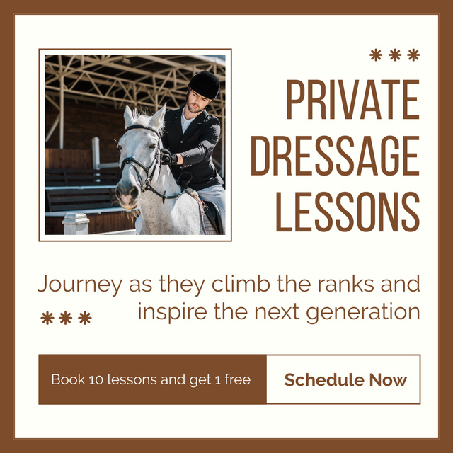 Private Dressage Lessons for Thoroughbred Horses Instagram AD Design Template