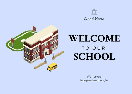 Bem-vindo à nossa escola ilustrada com edifício Postcard Modelo de Design