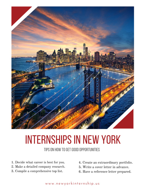 Designvorlage Advice On Internships Announcement with City View für Poster US