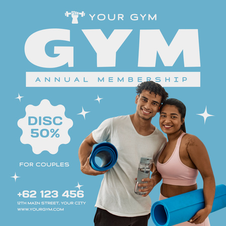 Designvorlage Werbung für die Mitgliedschaft im Fitnessstudio für Paare für Instagram