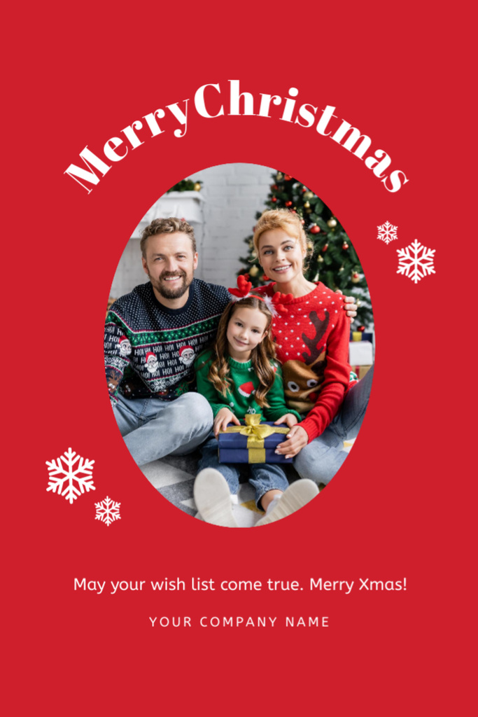 Smiling Family Celebrating Christmas with Gifts Postcard 4x6in Vertical Design Template