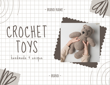 Template di design Offerta di giocattoli fatti a mano all'uncinetto Thank You Card 5.5x4in Horizontal