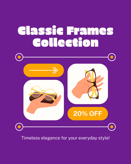 Designvorlage Discount on Glasses with Classic Frames für Instagram Post Vertical