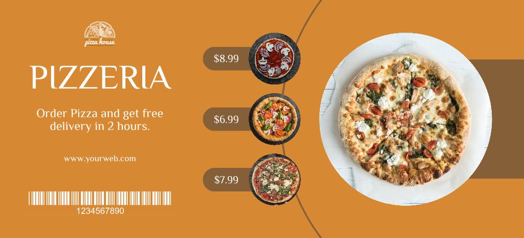 Free Pre-Order Pizza Delivery Offer Coupon 3.75x8.25in Design Template