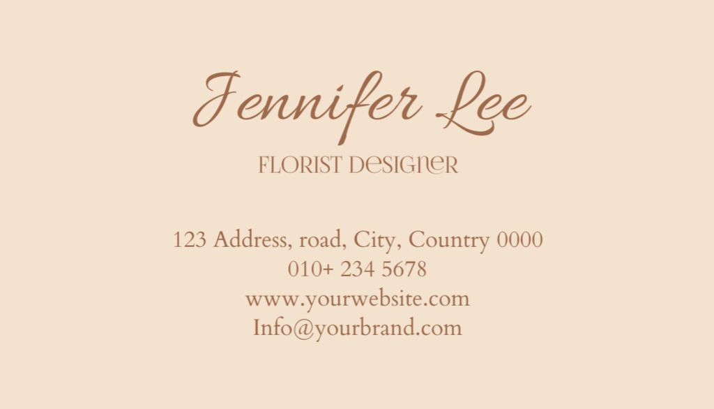 Designvorlage Floral Design Services Offer on Elegant Beige Layout für Business Card US