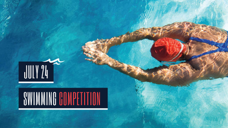 Swimming Competition Announcement with Swimmer in Pool FB event cover Design Template