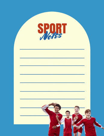 Ontwerpsjabloon van Notepad 107x139mm van sportdagboek met kinderen in sportuniform