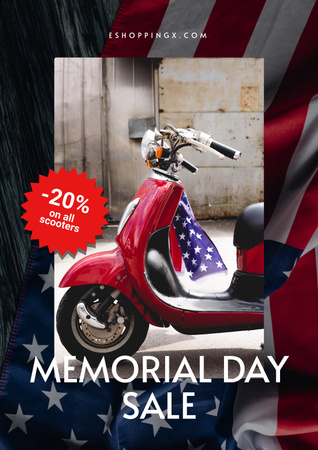 Memorial Day Celebration Announcement with Retro Scooter Poster Design Template