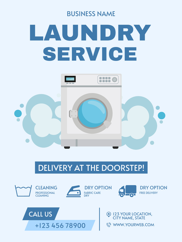 Plantilla de diseño de Offer of Laundry Service with Washing Machine Poster US 