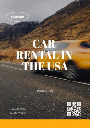 Car Rental Offer with Car on Road Poster Design Template
