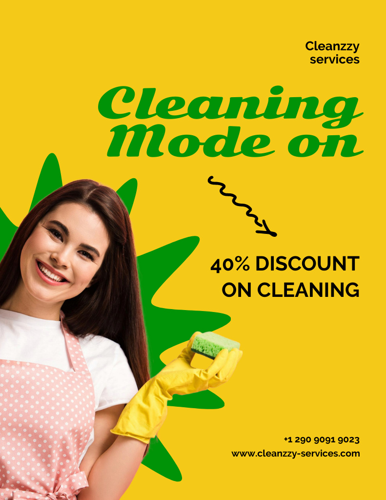 Discount on Cleaning Services with Woman in Gloves Poster 8.5x11in Πρότυπο σχεδίασης
