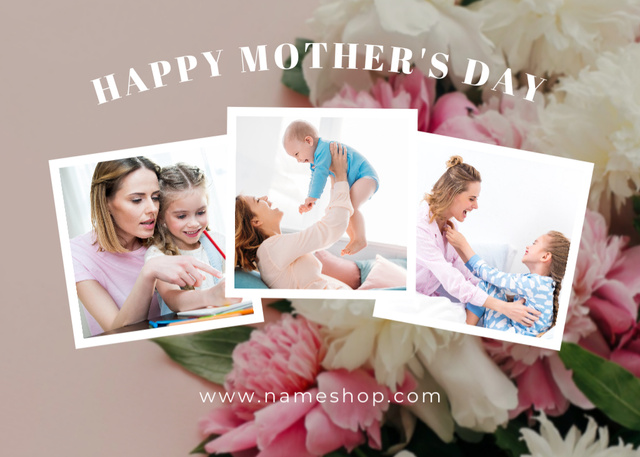Mother's Day Greeting with Moms and Kids Postcard 5x7in Tasarım Şablonu