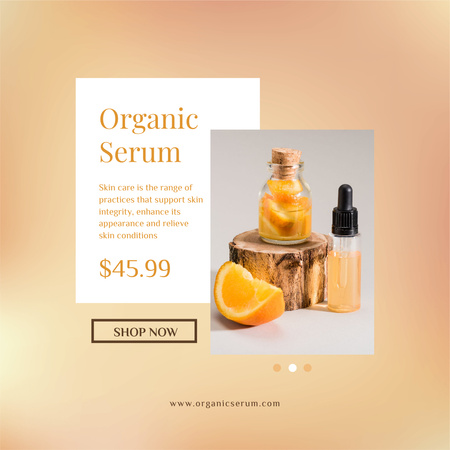 Organic Serum Sale Ad with Bottles and Orange Instagram tervezősablon