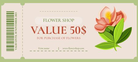 Kukkakaupan kuponki vaaleanvihreällä Coupon 3.75x8.25in Design Template