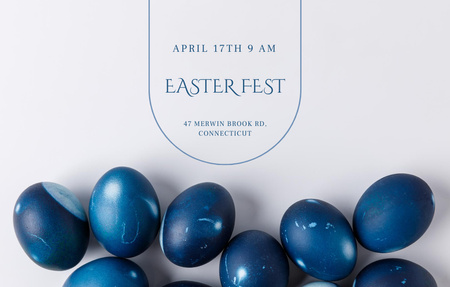 Easter Religious Celebration Announcement With Blue Eggs Invitation 4.6x7.2in Horizontal Design Template