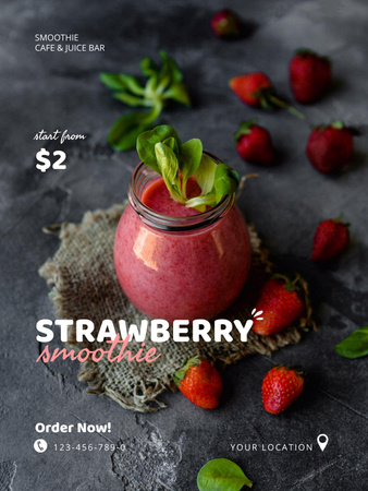 Modèle de visuel Nouvelle offre de smoothie aux fraises dans un bar à jus - Poster US