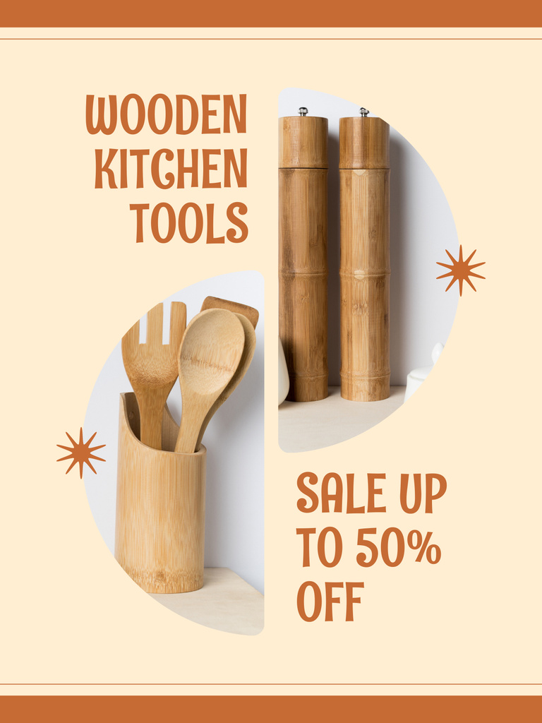 Plantilla de diseño de Wooden Kitchen Tools Discount Poster US 