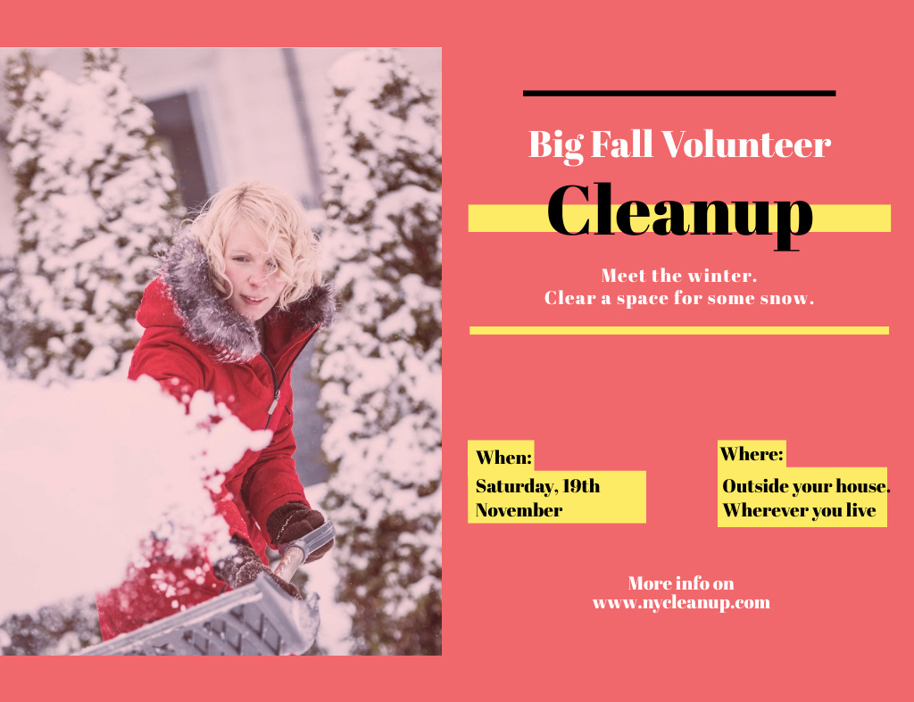 Volunteer At Winter Clean Up Event Invitation 13.9x10.7cm Horizontal – шаблон для дизайна