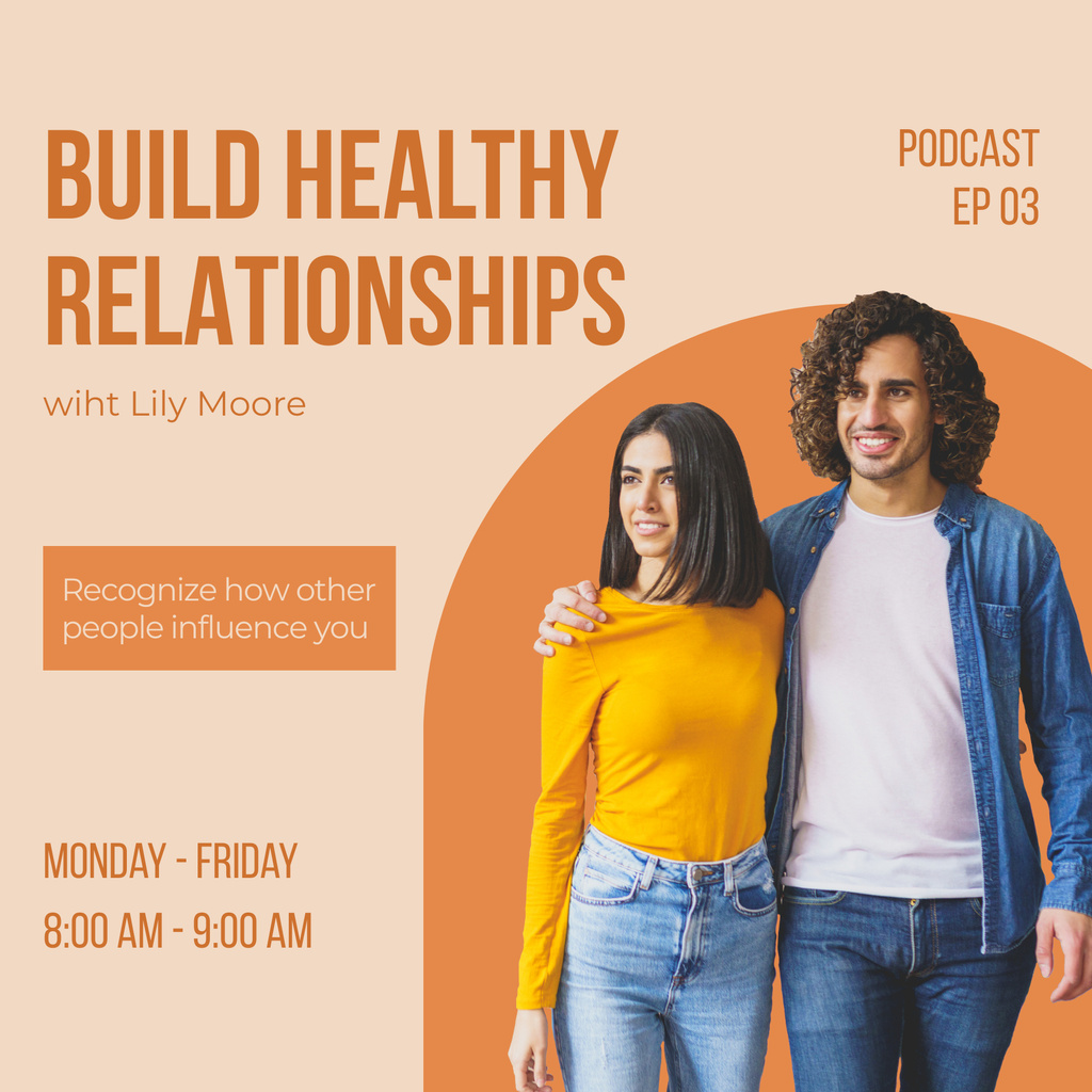 Plantilla de diseño de Building Healthy Relationship with Happy Couple Podcast Cover 