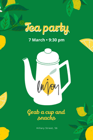 Announcement of Lemon Tea Party Invitation 6x9in Design Template
