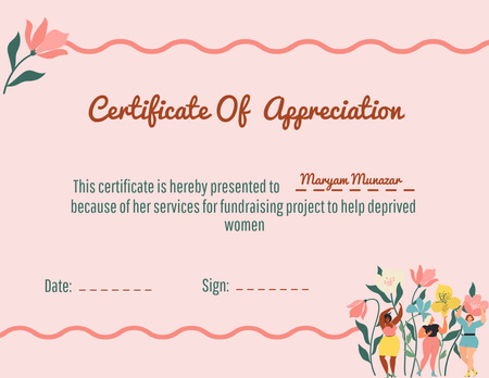 Designvorlage Certificate of Appreciation with Flowers in Pink für Certificate