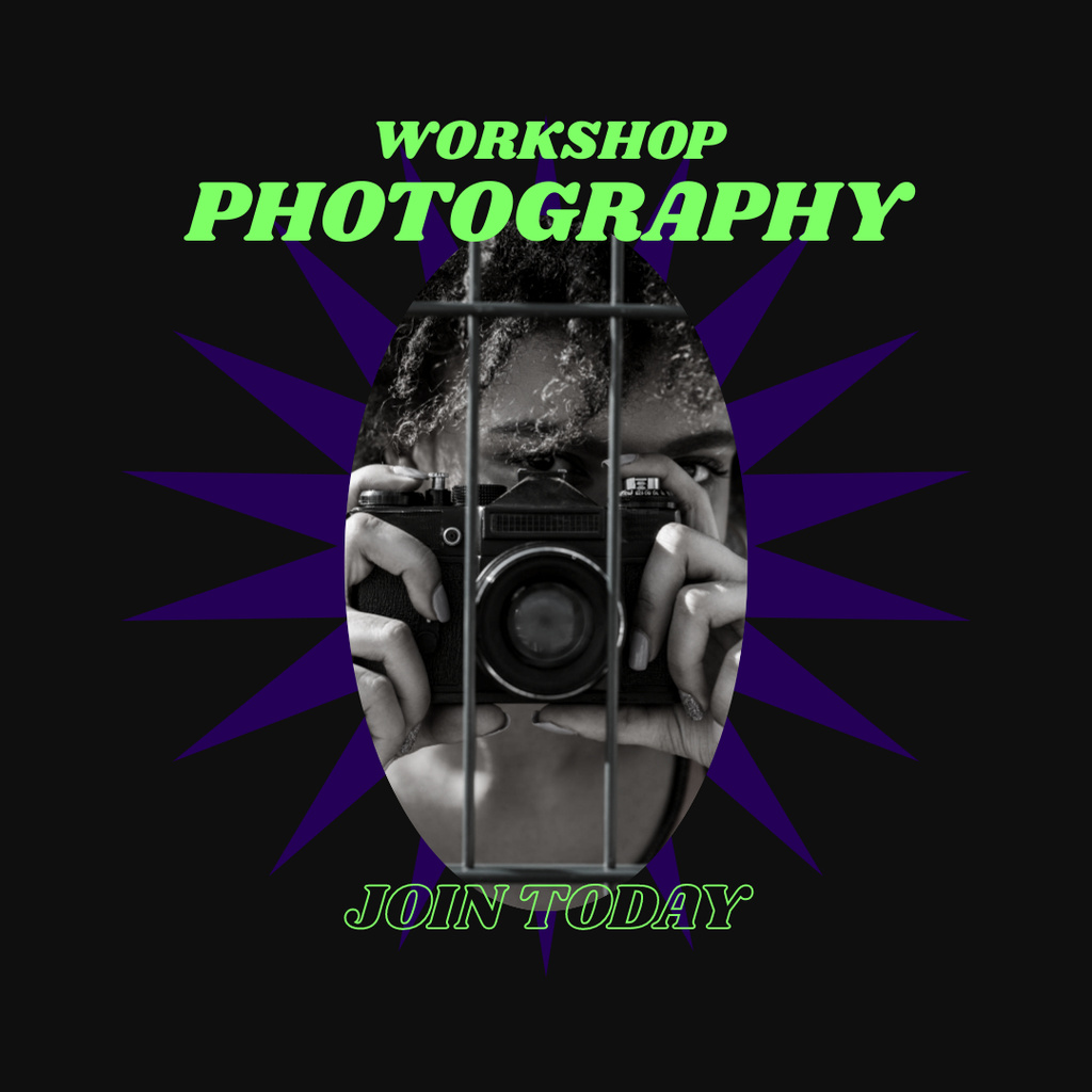 Photography Workshops Ad on Dark Purple Instagram – шаблон для дизайну
