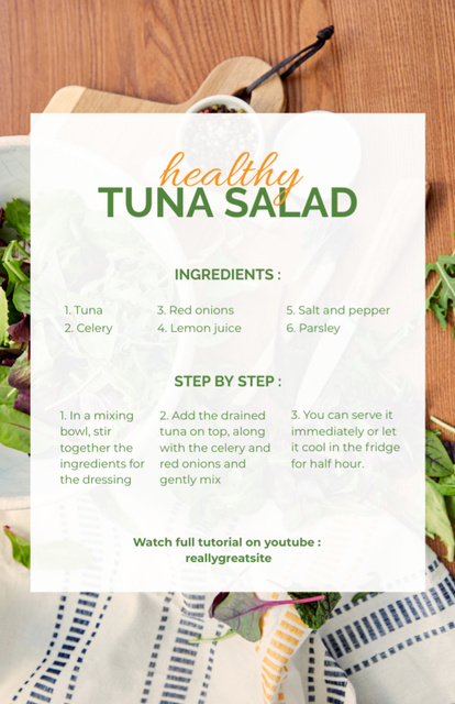 Plantilla de diseño de Healthy Tuna Salad Recipe Card 