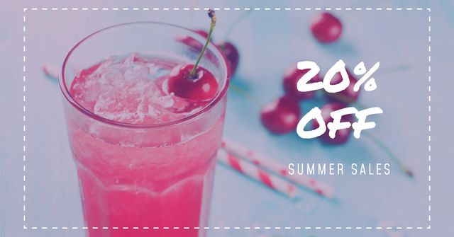 Designvorlage Summer Drink with Red Cherries für Facebook AD