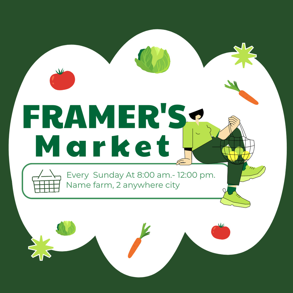 Farmer's Market Advertisement with Cute Illustration Instagram AD Design Template
