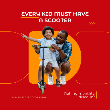 Ontwerpsjabloon van Instagram van Mooie kinderscooterwinkel met maandelijkse kortingen