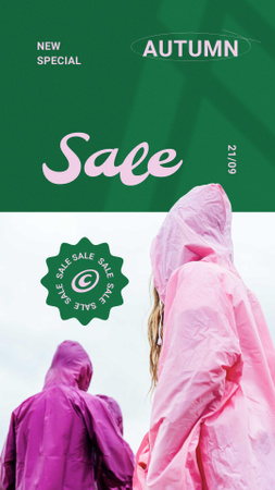 Autumn Sale with People in Bright Raincoats Instagram Story Design Template
