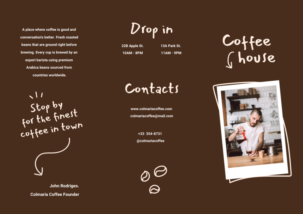 Coffee House Ad with Barista making Coffee Brochure Πρότυπο σχεδίασης