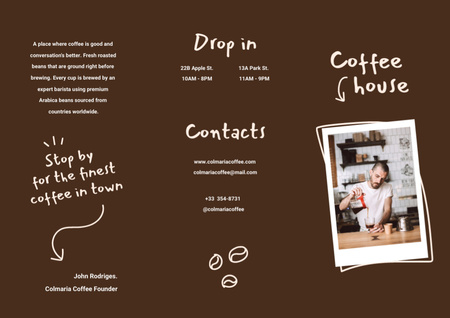 Ontwerpsjabloon van Brochure van Coffee House Ad with Barista making Coffee