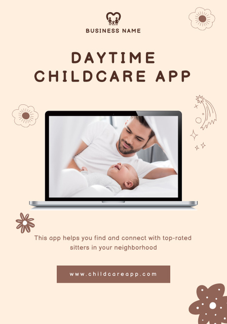 Daytime Childcare App Offer on Beige Poster 28x40in Πρότυπο σχεδίασης
