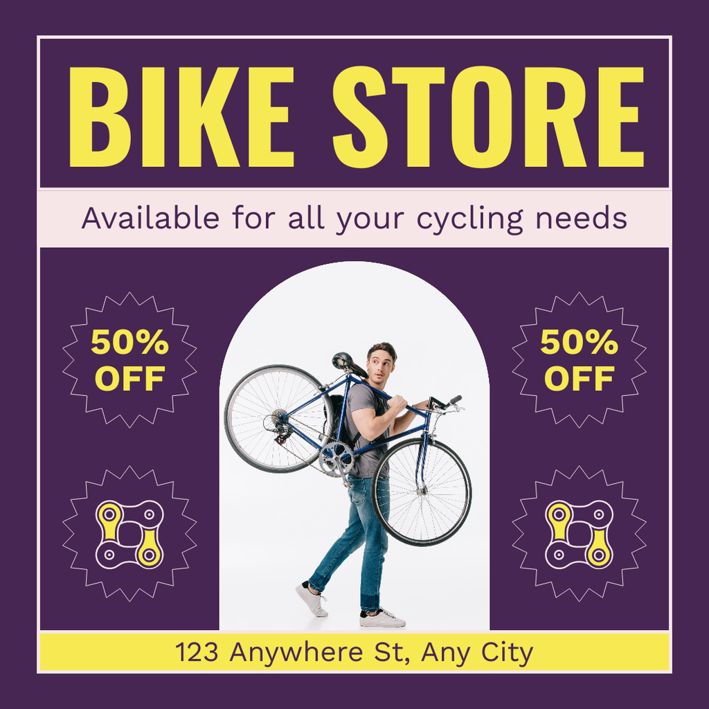 Sale Offer in Urban Bikes Store on Purple Instagram AD – шаблон для дизайна