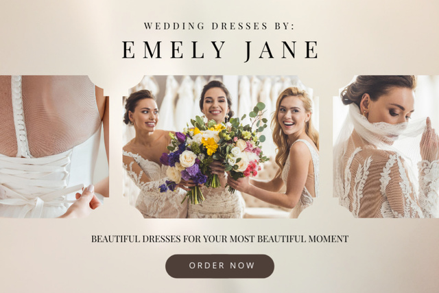 Designvorlage Wedding Dresses Ad with Cute Bouquet für Postcard 4x6in